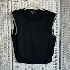 On 12th black jeweled tank blouse top women’s size medium shoulder pads